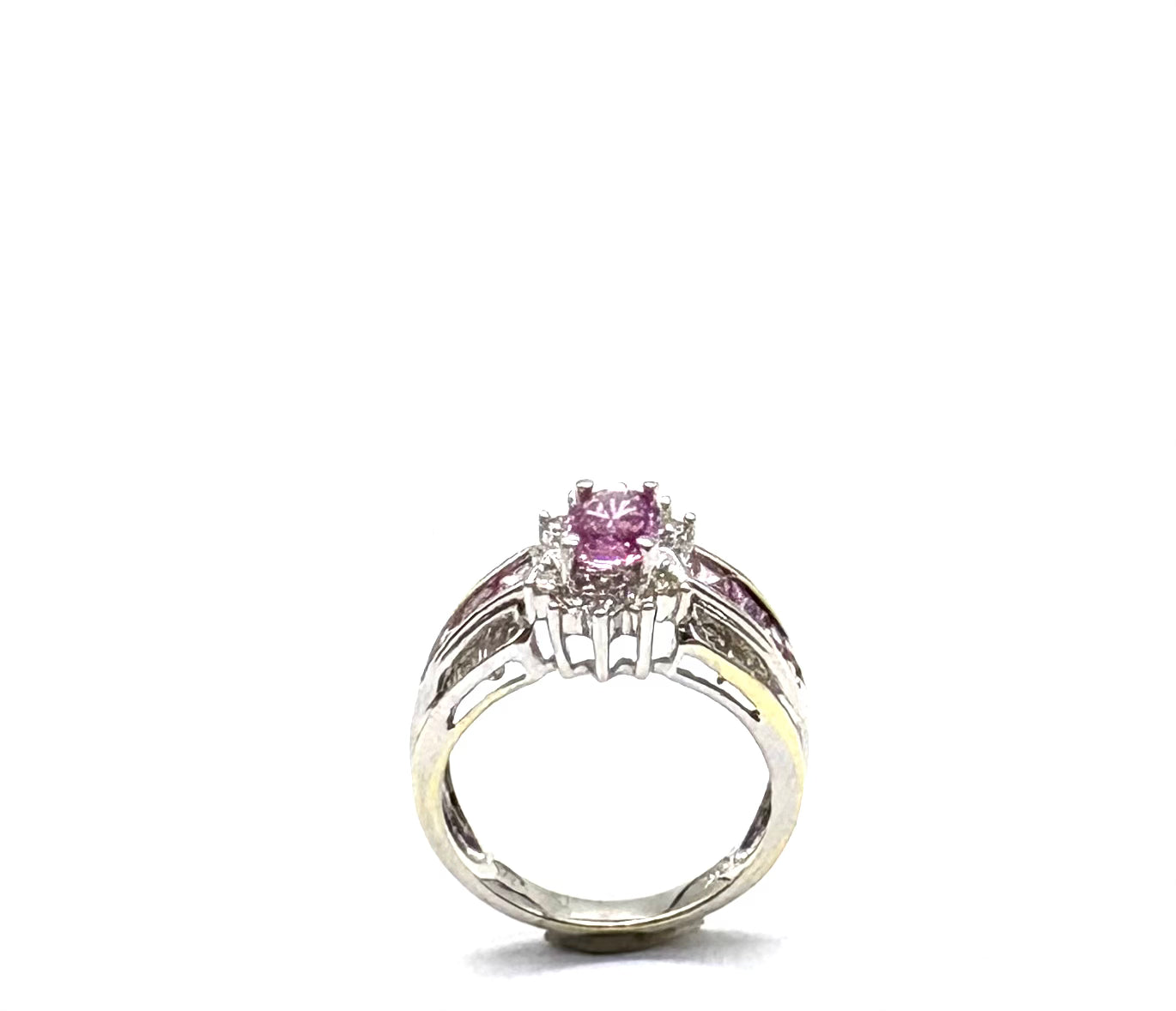 14K White Gold Diamond & Pink Stone Halo Engagement Ring for Women - Elegant Wedding, Anniversary, or Promise Ring Gift Idea