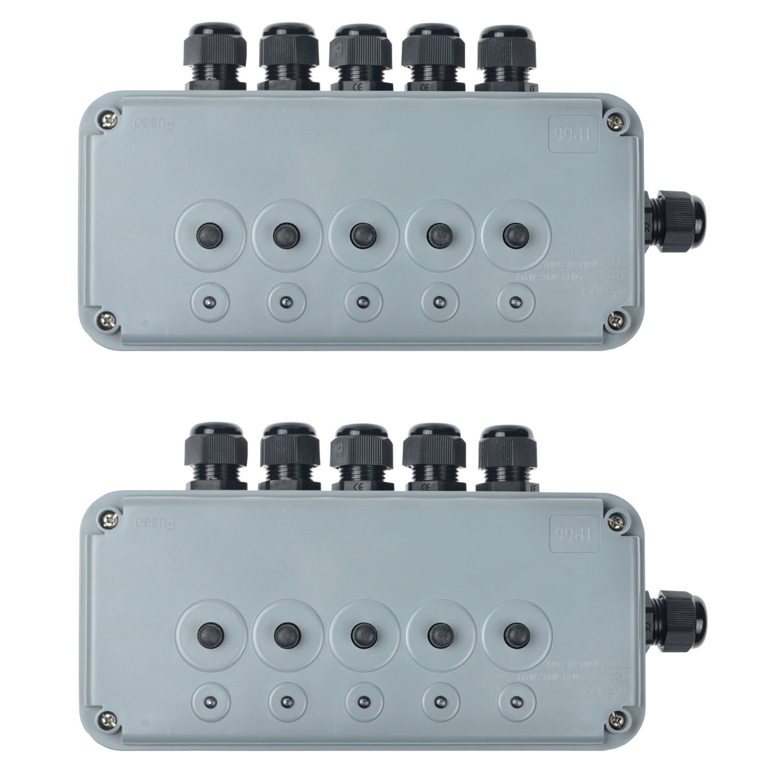 GREENCYCLE 2 Pack IP66 Waterproof Outdoor 5 Gang Electrical Power Control Switch Box with 20mm Cable Gland - Ideal for Garden, Patio, Pool & Industrial Use