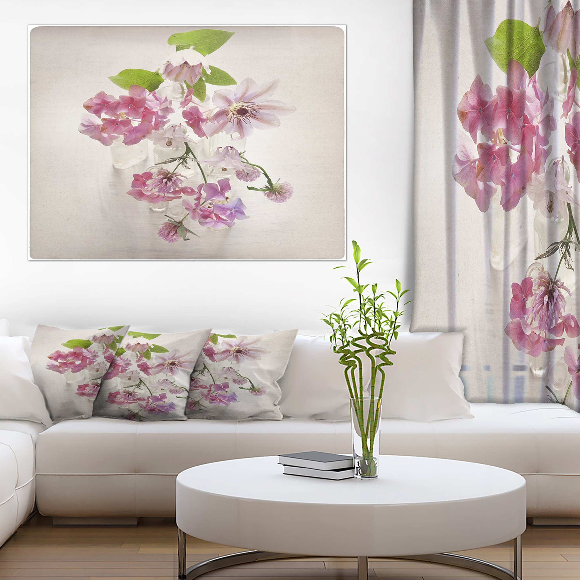Vintage Pink Floral Painting Canvas Wall Art - Handmade Flower Canvas Print for Living Room, Bedroom & Office Decor