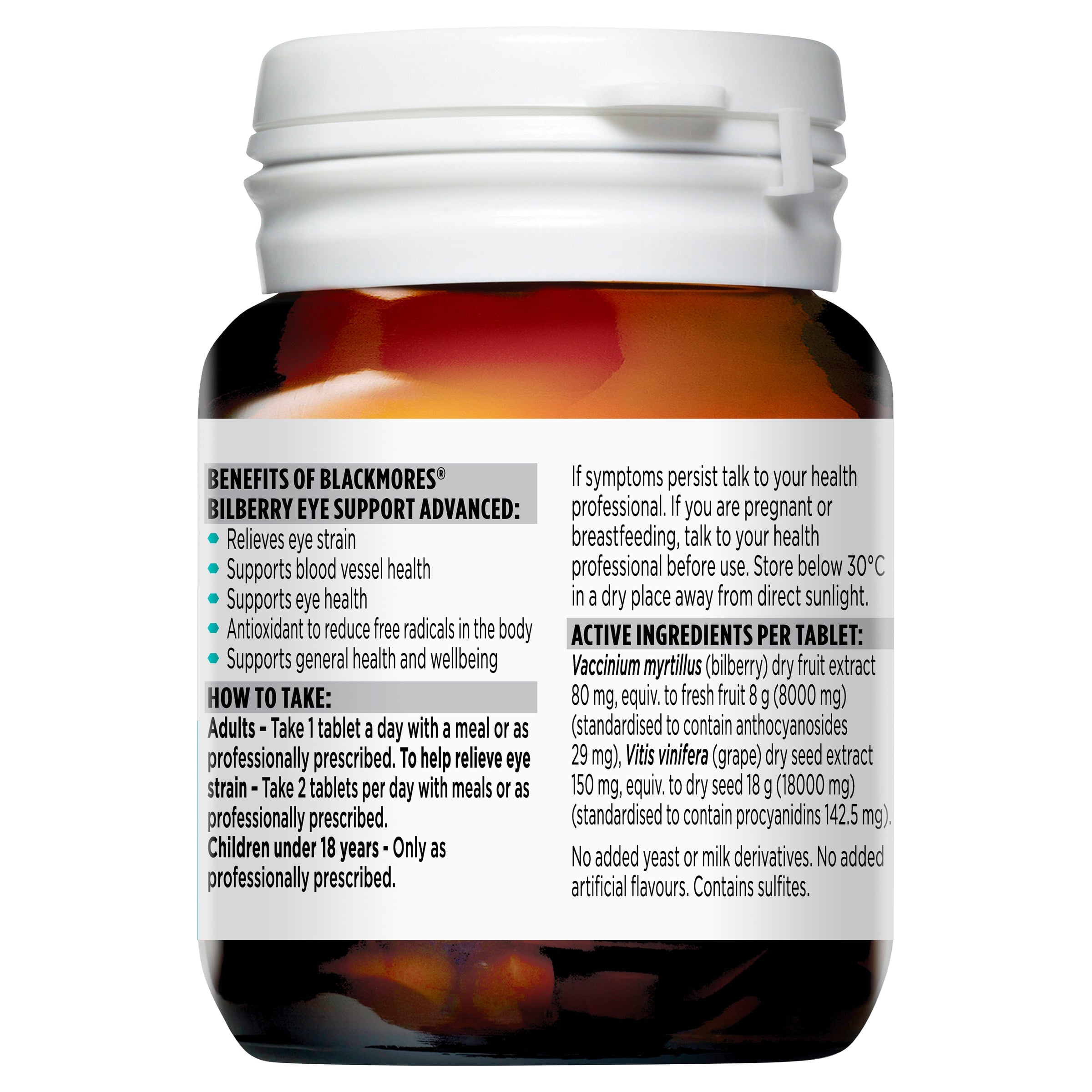 Blackmores Bilberry Eye Support Advanced - Premium Eye Health Supplement with Antioxidants for Vision Support & Eye Strain Relief - Ideal for Computer Users, Gamers & Night Drivers