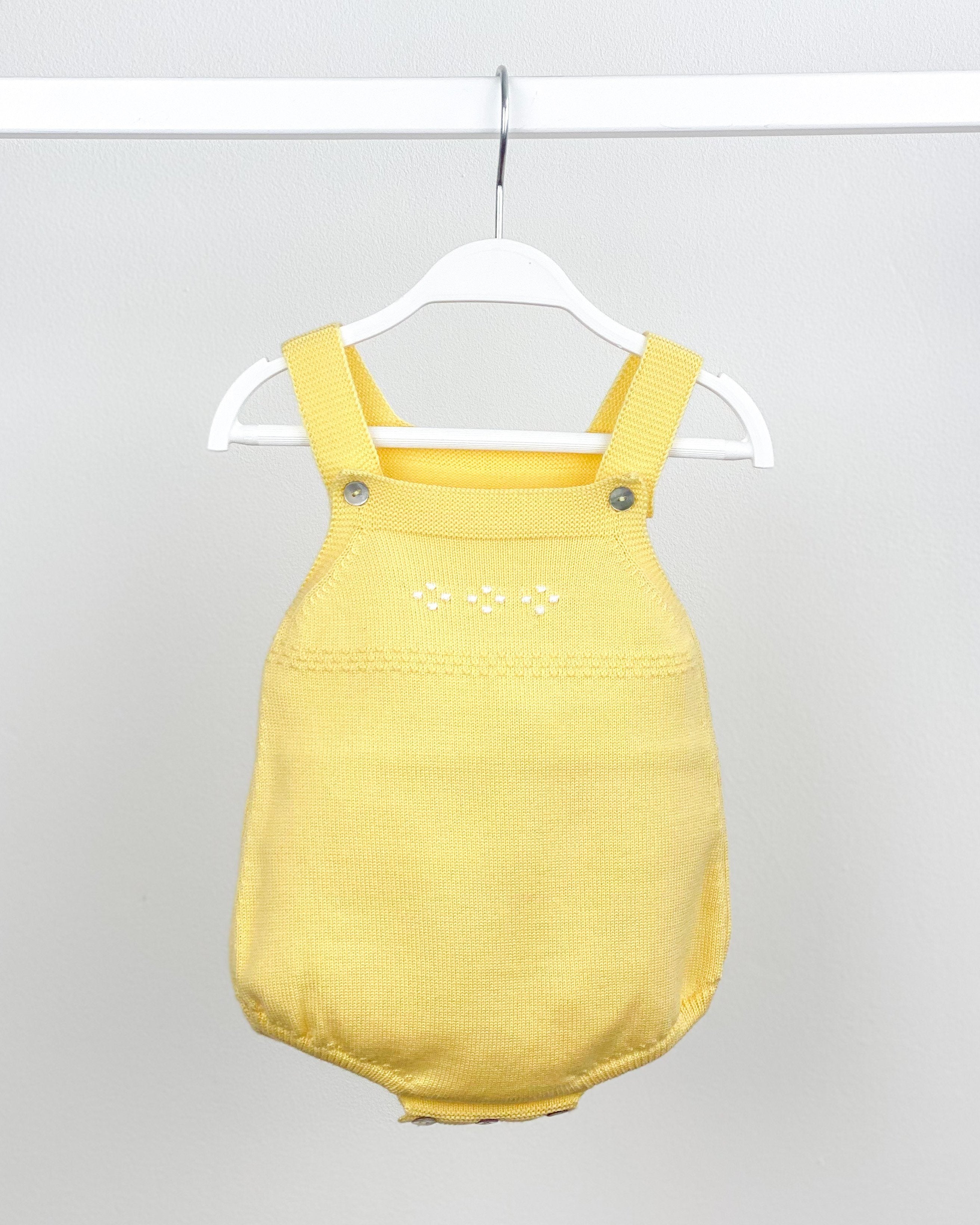 Classic Knitted Dungaree Romper for Women - Soft Pale Yellow Baby Yarn Jumpsuit | Perfect for Casual Outings, Baby Showers & Photoshoots