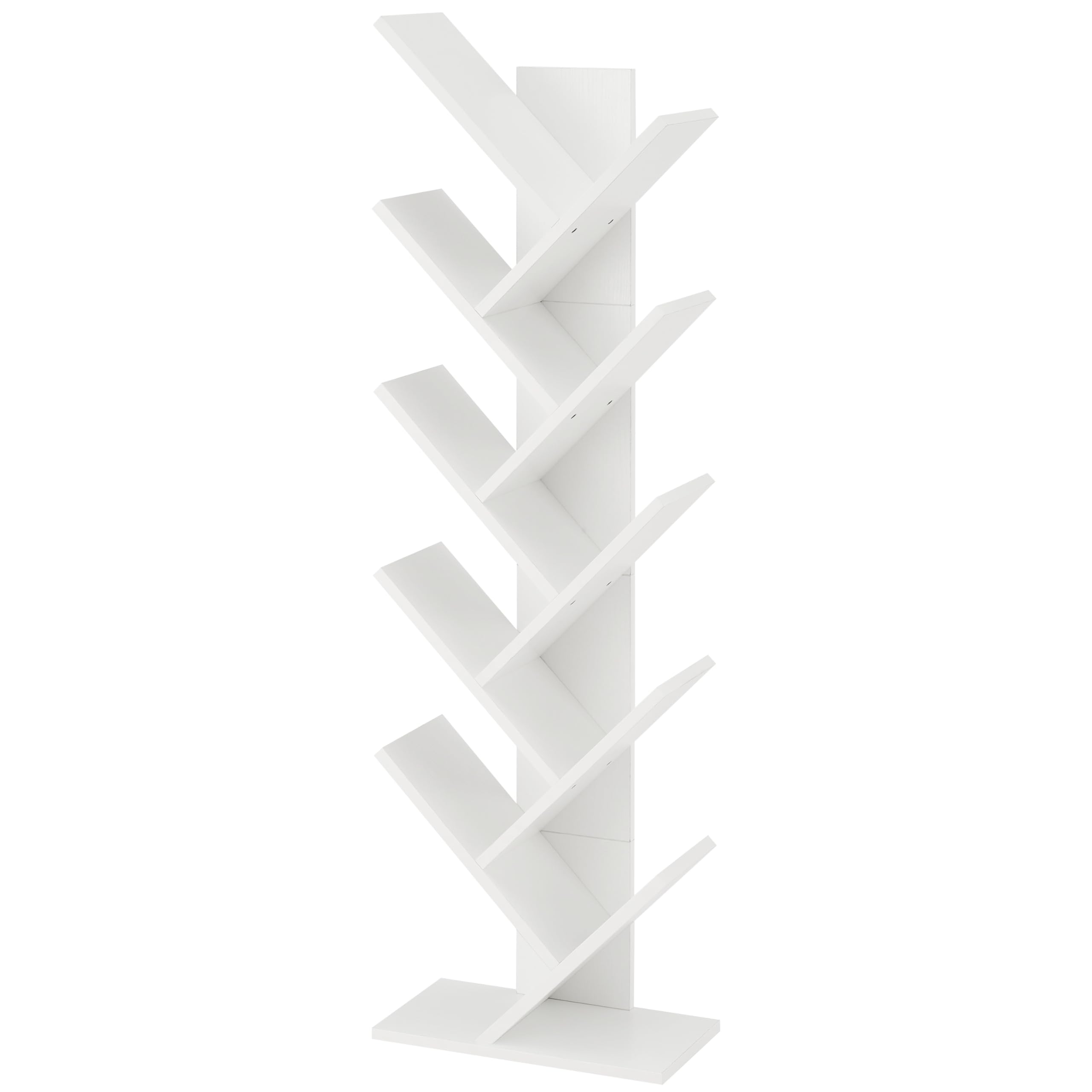 Hoctieon 10-Tier Tree Bookshelf - White Free Standing Bookcase with 10 Shelves, Floor Standing Book Organizer for Living Room, Bedroom & Office - Perfect for Books, Plants & Decorative Display