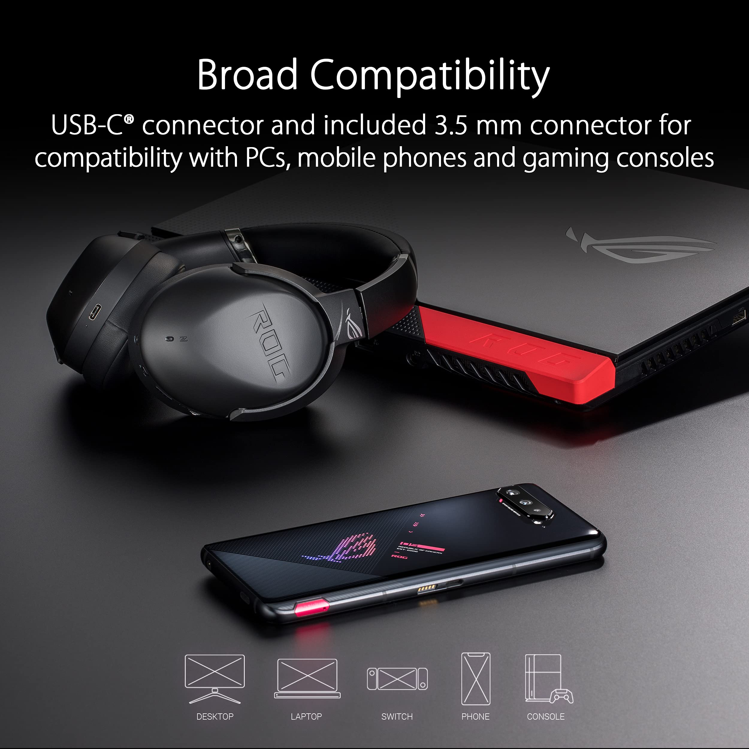ASUS ROG Strix Go BT Wireless Gaming Headset with AI Noise-Canceling Mic | Hi-Res Audio & Active Noise Cancellation | Bluetooth 5.0 & 3.5mm Jack | Compatible with PC, PS5, Nintendo Switch, Mobile | Perfect for Gaming, Streaming & Remote Work
