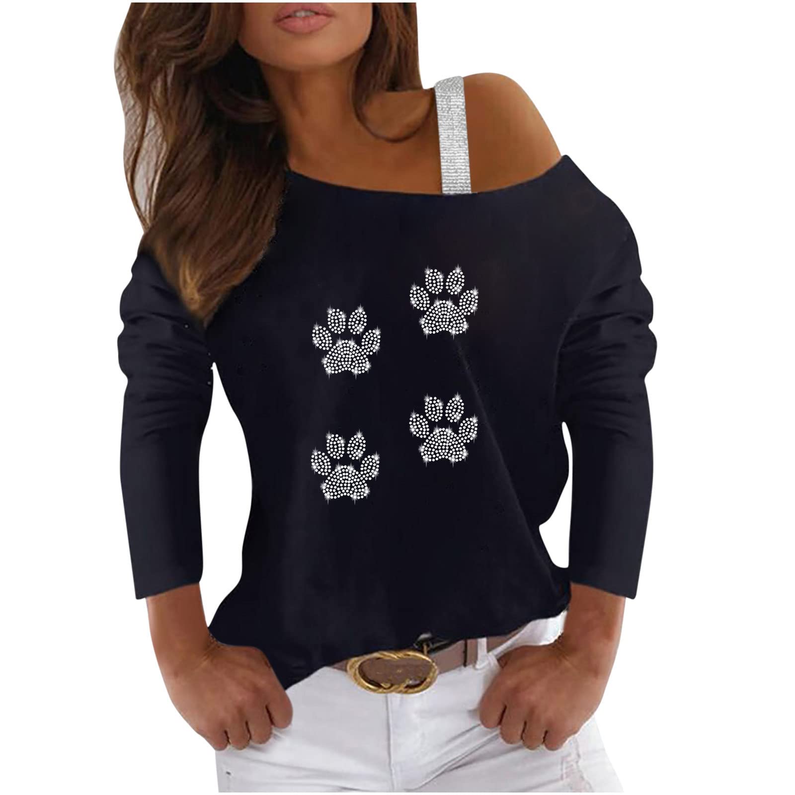 Women's Shiny Sequin Blouse - Off Shoulder Tunic Top with Long Sleeves | Trendy Pullover Diamond Shirt for Party, Night Out & Special Occasions