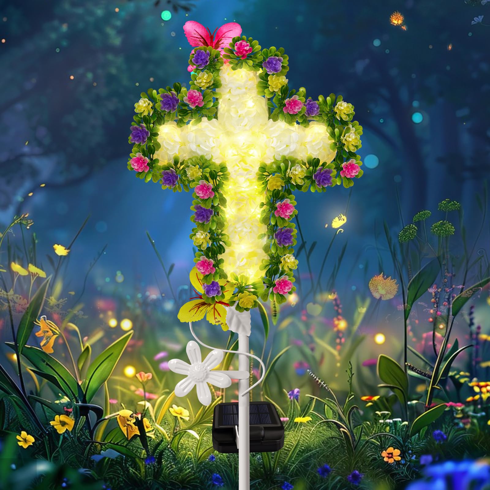 Solar Garden Lights Outdoor - Waterproof Solar Flower Stake Lights for Memorial, Cemetery, Grave Decor - Perfect for Garden, Pathway, Backyard & Patio Lighting - Ideal Gift for Mom, Dad & Loved Ones
