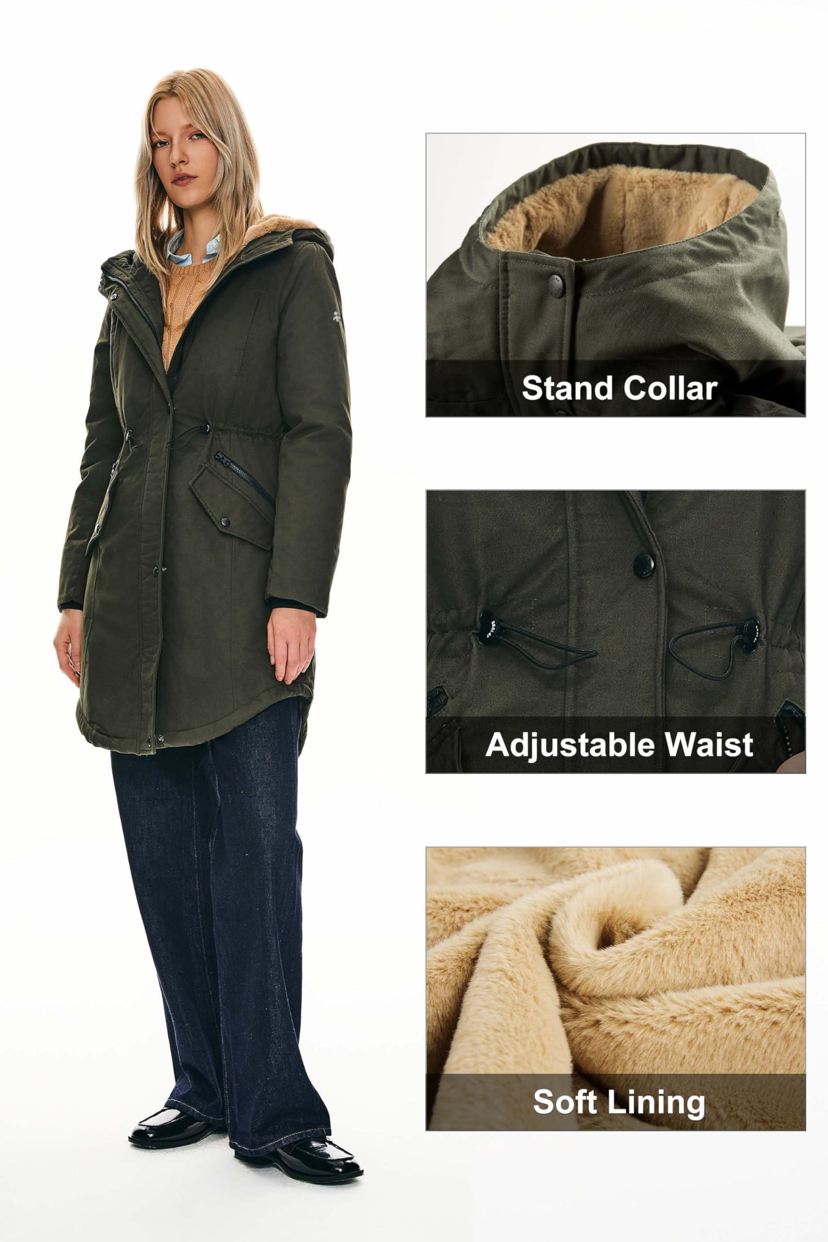 Orolay Women's Thick Fleece Lined Parka Winter Coat - Warm Hooded Jacket with Pockets for Outdoor Activities, Snow, and Cold Weather