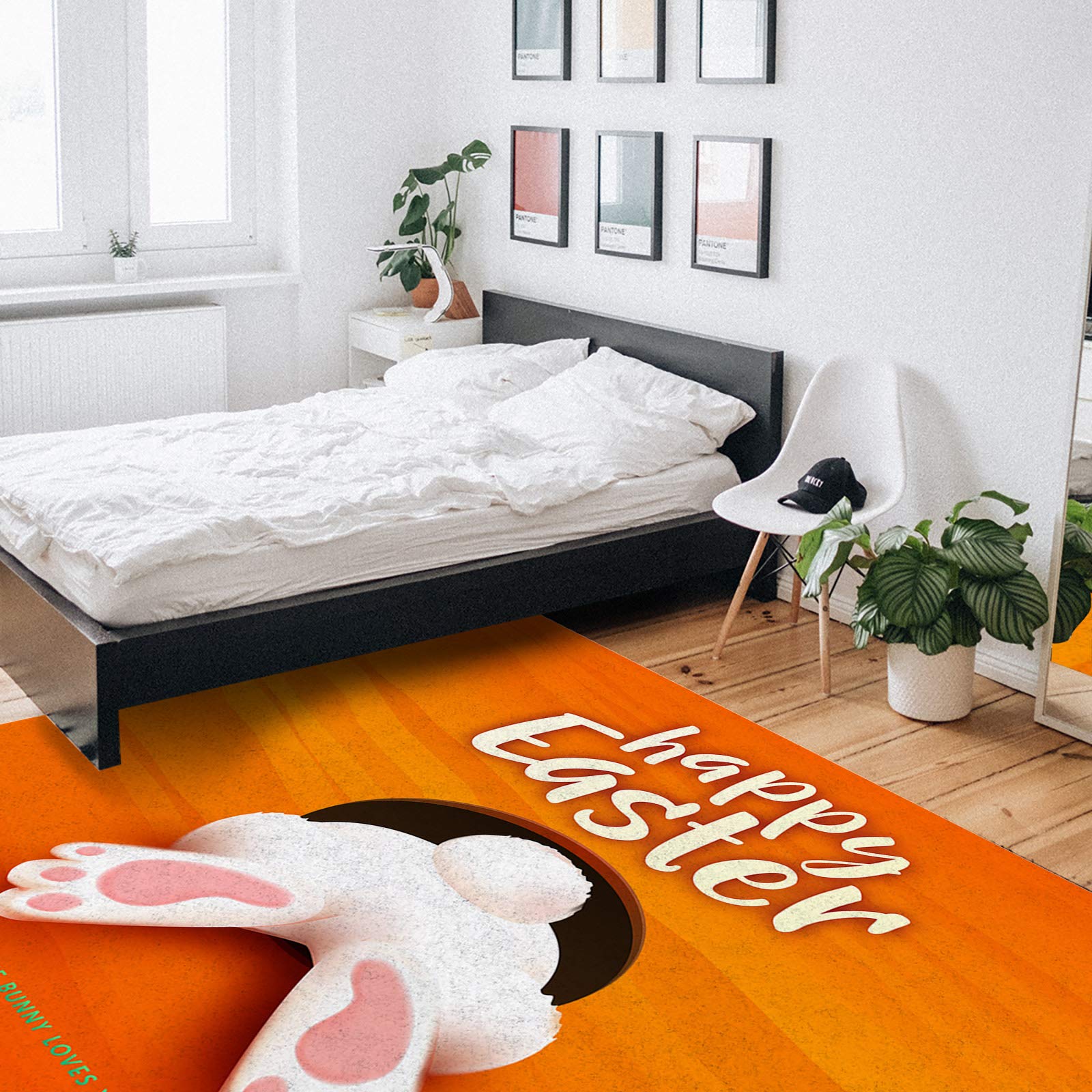 5'x7' Large Non-Slip Area Rug with Happy Easter Bunny Design - Soft Floor Mat for Bedroom, Living Room, Kitchen Runner - Perfect for Easter Decor, Home Comfort & Pet-Friendly Spaces
