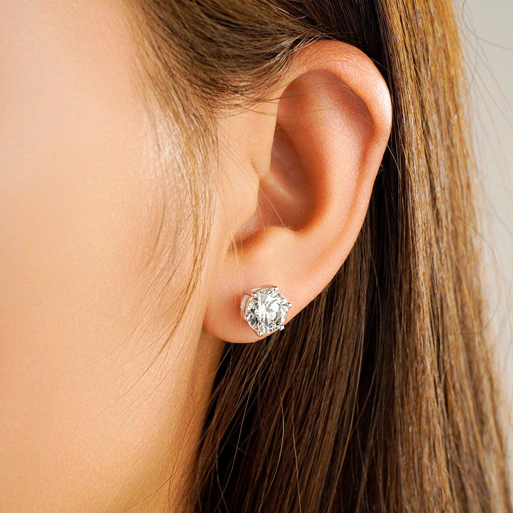 4 Carat (4ctw) Round Moissanite Stud Earrings - 6 Prong White Gold Setting for Women | Perfect for Weddings, Anniversaries & Special Occasions