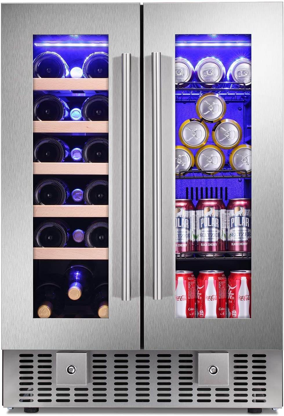 Antarctic Star W515 24 Inch 2 Door Dual Zone Beverage Refrigerator with Digital Temperature Control - Perfect for Wine, Beer, and Soda Storage in Home Bars, Offices, and Restaurants