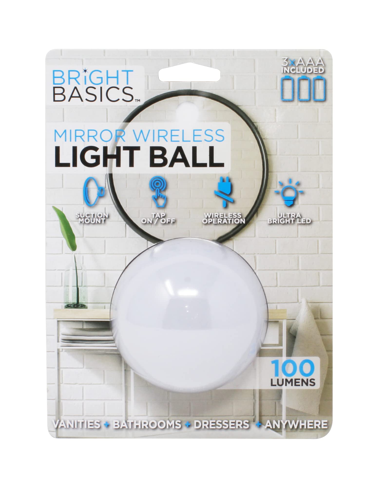 Bright Basics Ultra Bright LED Vanity Light - Portable Wireless Ball Lamp Mirror Lights for Makeup, Selfies & Travel - Perfect for Home, Salon & On-the-Go Beauty