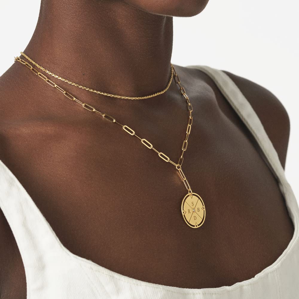 Oak & Luna Personalized Engraved Compass Necklace with Diamond - Custom Initials Interlocking Pendant Jewelry for Women - Perfect Gift for Birthday, Mother's Day, Christmas - Ideal for Travel Lovers & Special Occasions