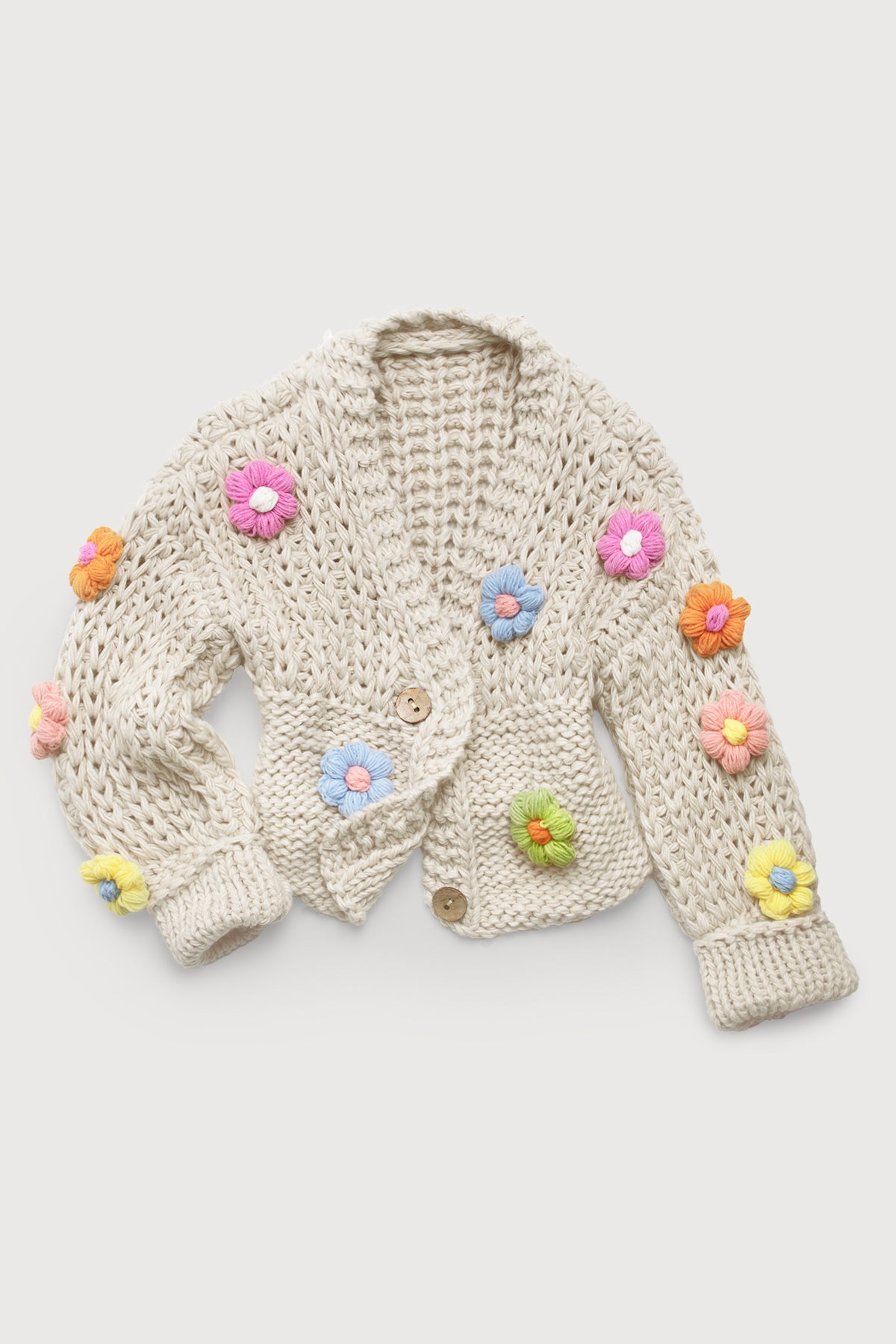 Floral Appliqué Knit Cardigan with Buttons - Elegant Lace-Up Sweater for Women - Perfect for Spring Outfits, Office Wear & Casual Dates