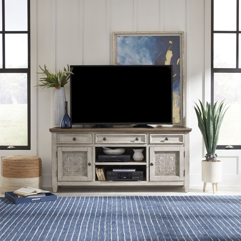66 Inch Heartland Tile TV Stand - Modern Entertainment Center for Living Room, Bedroom & Home Theater