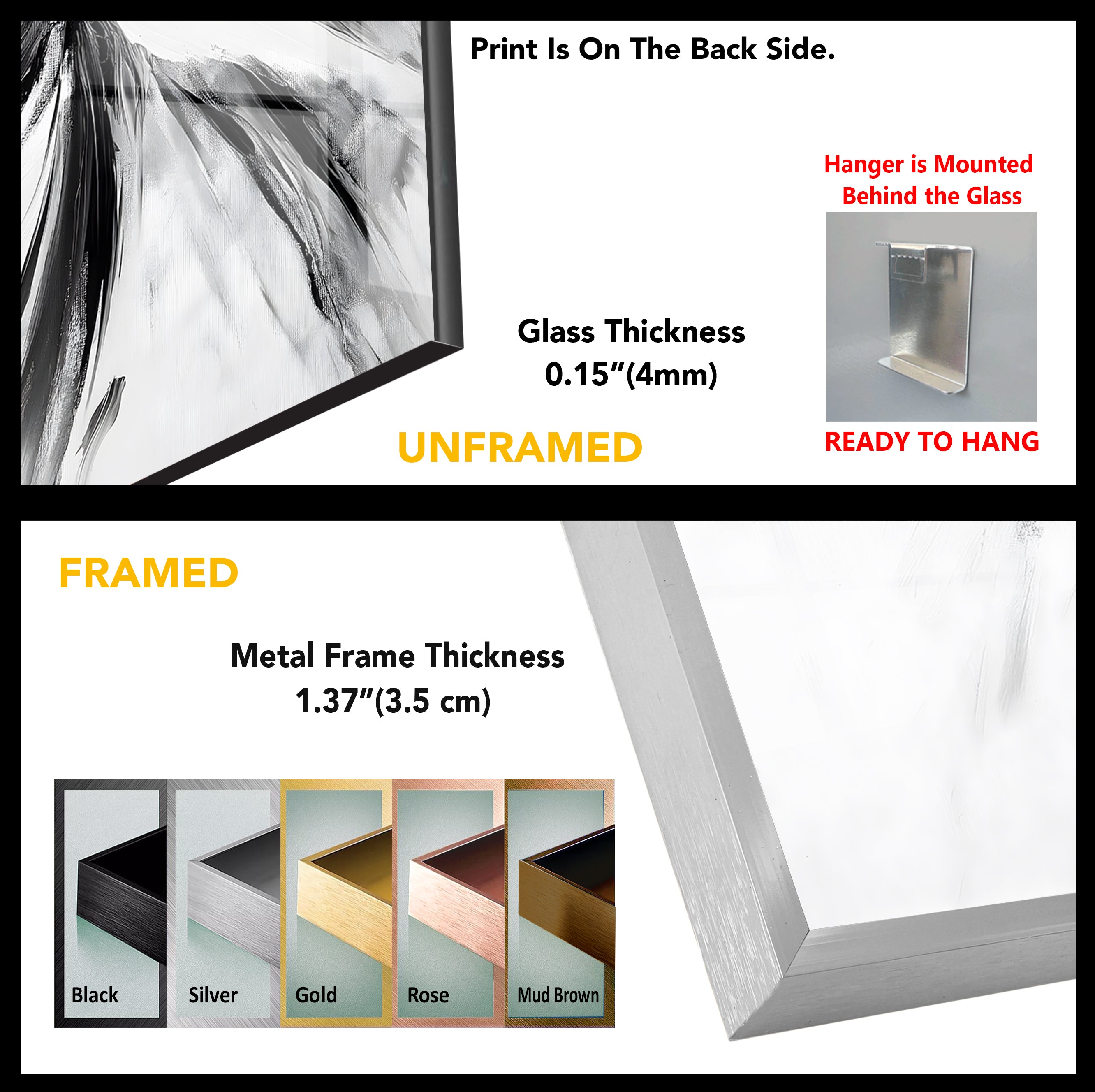 Modern Black and White Abstract Floral Glass Wall Art - Elegant Home Decor for Living Room, Bedroom & Office
