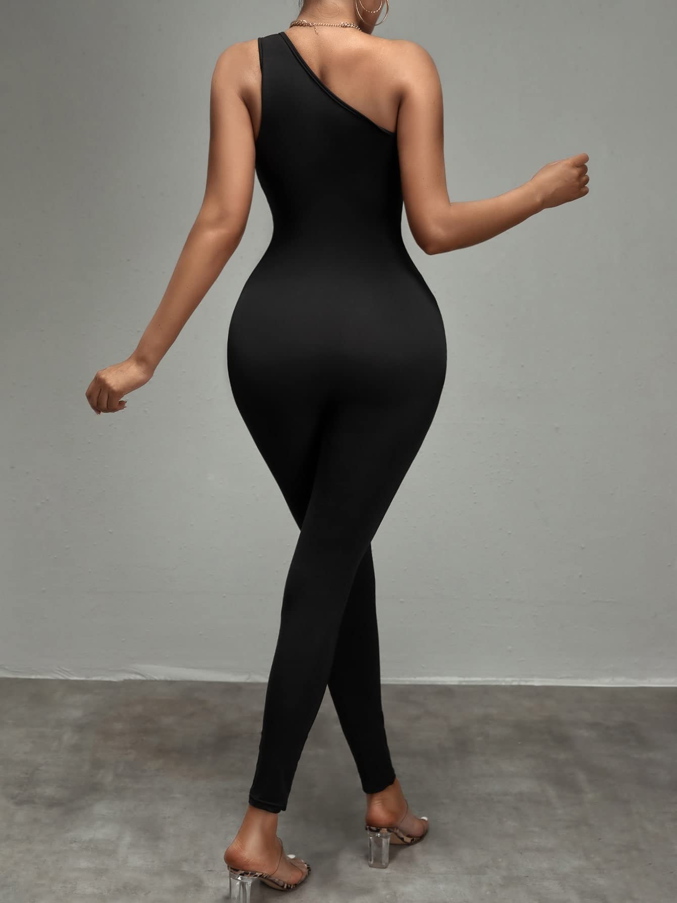 WDIRARA Women's One Shoulder Sleeveless High Waist Jumpsuit - Elegant Bodycon Romper with Pants for Night Out, Party & Special Occasions