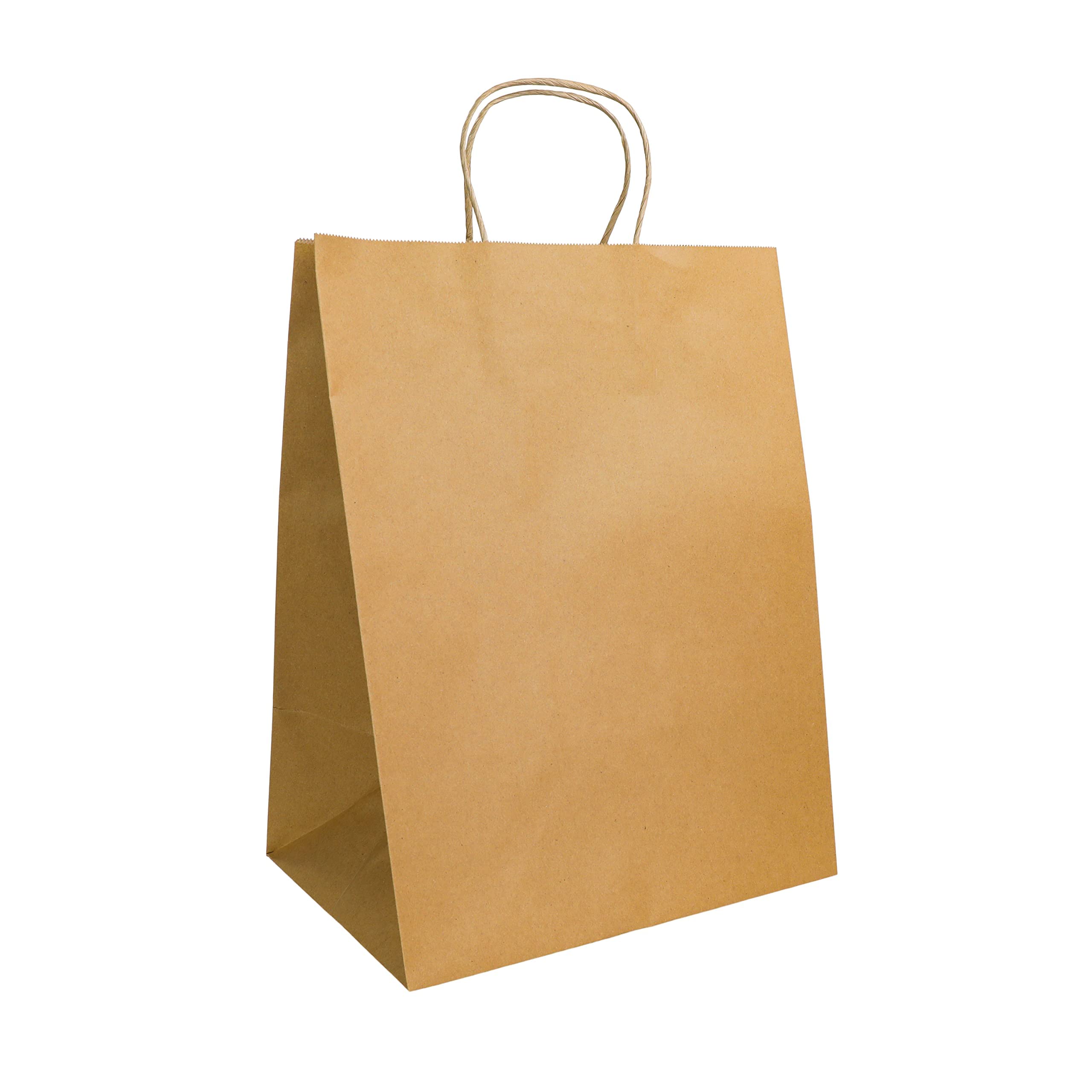 Eco-Friendly Kraft Paper Tote Bags 12x9x16 Inches - Pack of 200 Recyclable Gift & Food Service Bags for Retail, Grocery & Takeout Use
