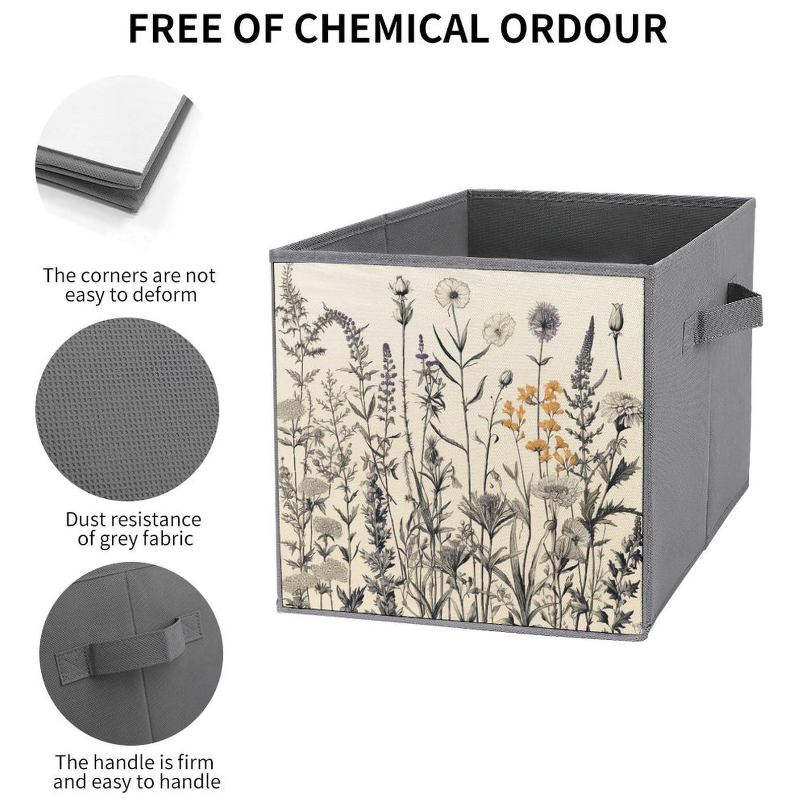 2PCS Foldable Storage Bins with Floral Herbs Botanical Print - Large Capacity Storage Boxes with Handles for Home, Office & Playroom Organization | Perfect for Toys, Books & Clutter Control