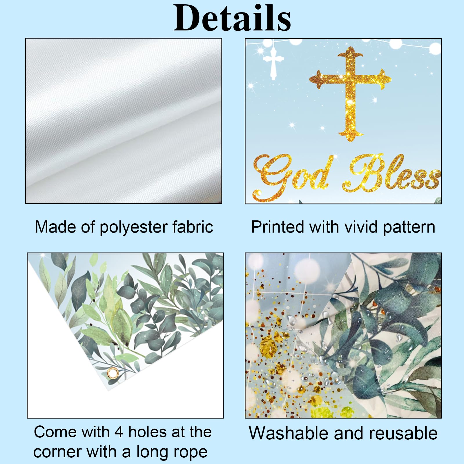 Labakita God Bless Backdrop Banner - Baby Baptism & First Communion Decorations | Christening Party Backdrop for Kids | Perfect for Church Events, Baptism Celebrations & Family Photo Shoots