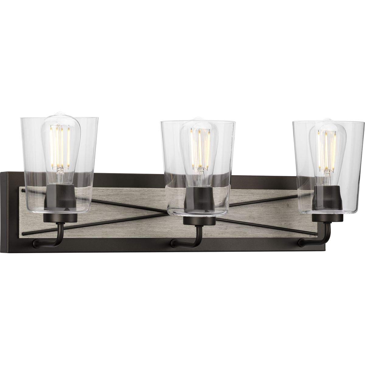 Progress Lighting Briarwood Collection 3-Light Clear Glass Coastal Bath Vanity Light in Graphite & Black - Perfect for Bathroom Vanity, Powder Room, and Coastal Style Home Decor