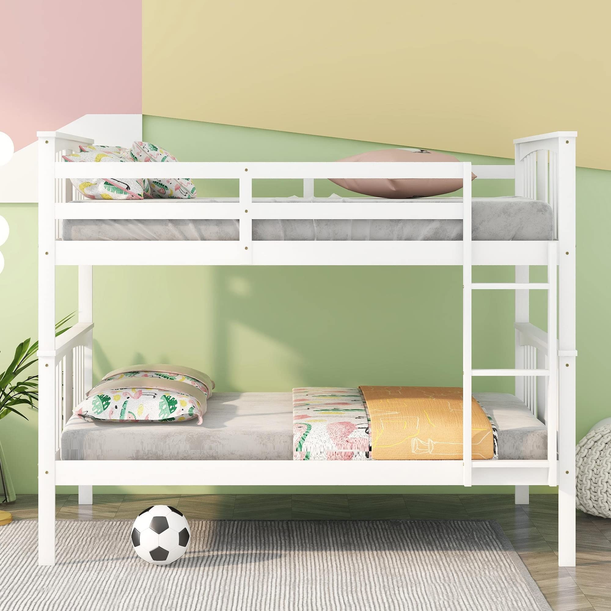 Harper & Bright Designs Full Over Full Wooden Bunk Bed with Ladder & High Guardrail - Sturdy Kids & Teens Bunk Bed Frame (White) | Perfect for Shared Bedrooms, Sleepovers & Space-Saving Kids' Rooms