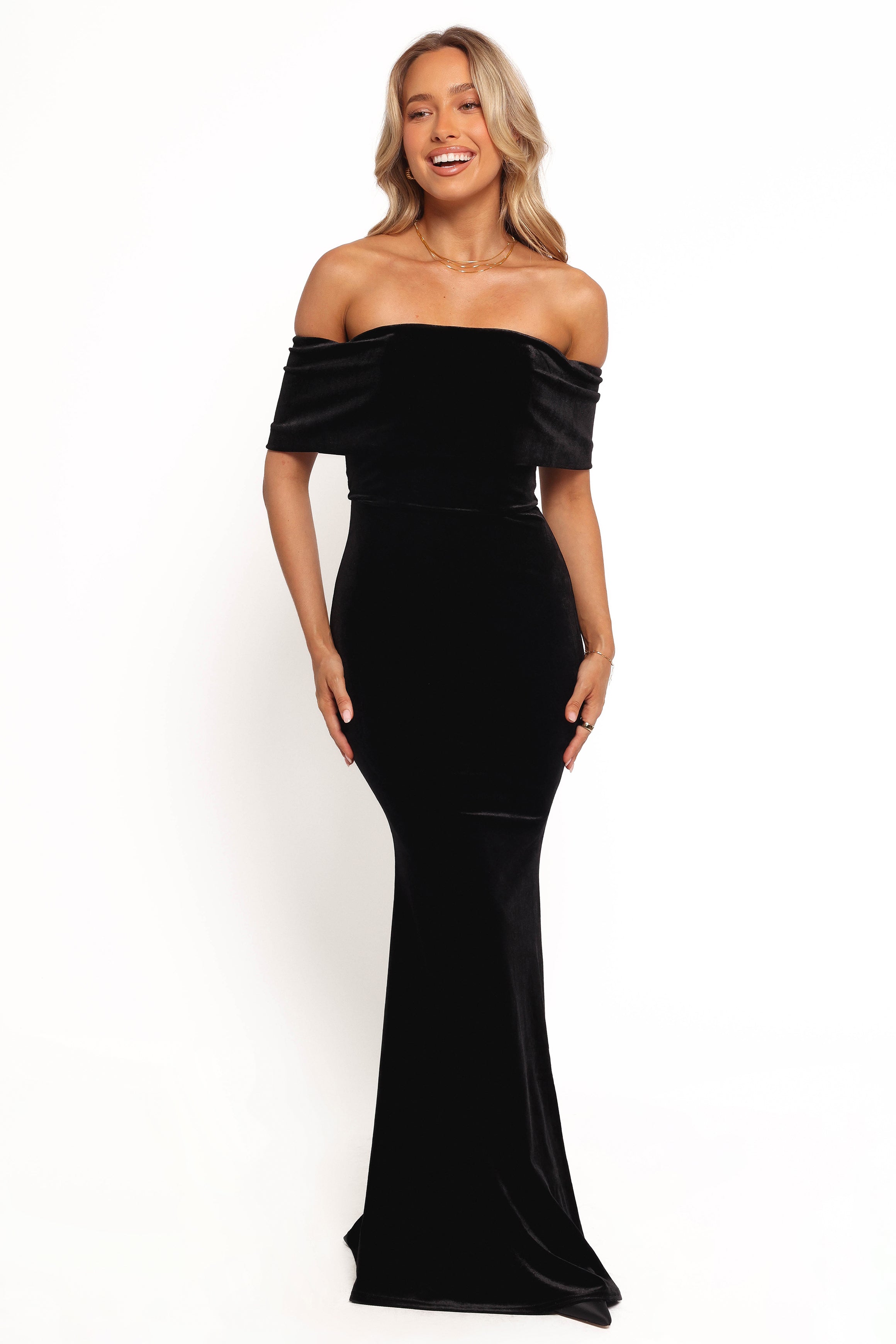 Adair Off Shoulder Maxi Dress for Women - Elegant Long Flowy Summer Dress in Black | Perfect for Beach, Wedding & Evening Events