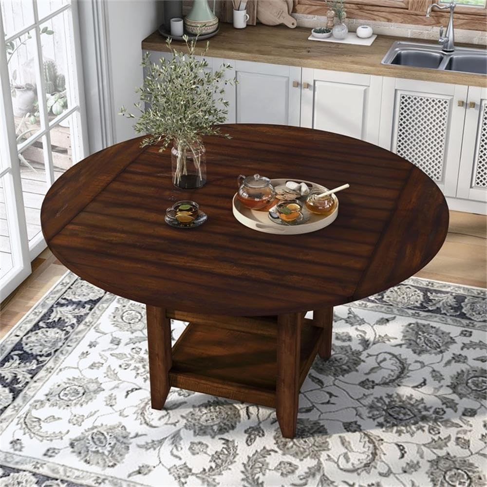 Furniture of America Nith Wood Drop-Leaf Counter Height Dining Table - Brown Cherry Finish - Perfect for Small Spaces, Breakfast Nooks & Kitchen Extensions