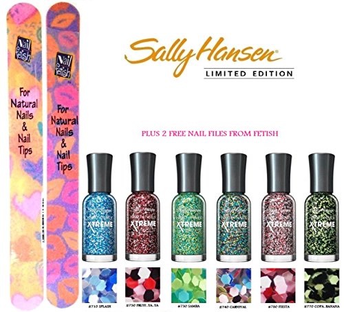 Sally Hansen Hard As Nails Xtreme Wear Nail Polish Set - 6 Limited Edition Colors with Free Nail File | Strengthening Nail Care for Natural Nails & Artificial Tips | Perfect for Salon, Home Manicures & Gift Giving