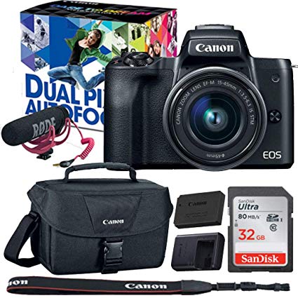 Canon EOS M50 Mirrorless Digital Camera with 15-45mm Lens - 24.1MP APS-C Sensor, 4K Video, Dual Pixel AF, Wi-Fi & Bluetooth (Black) - Perfect for Vlogging, Travel Photography & Content Creation