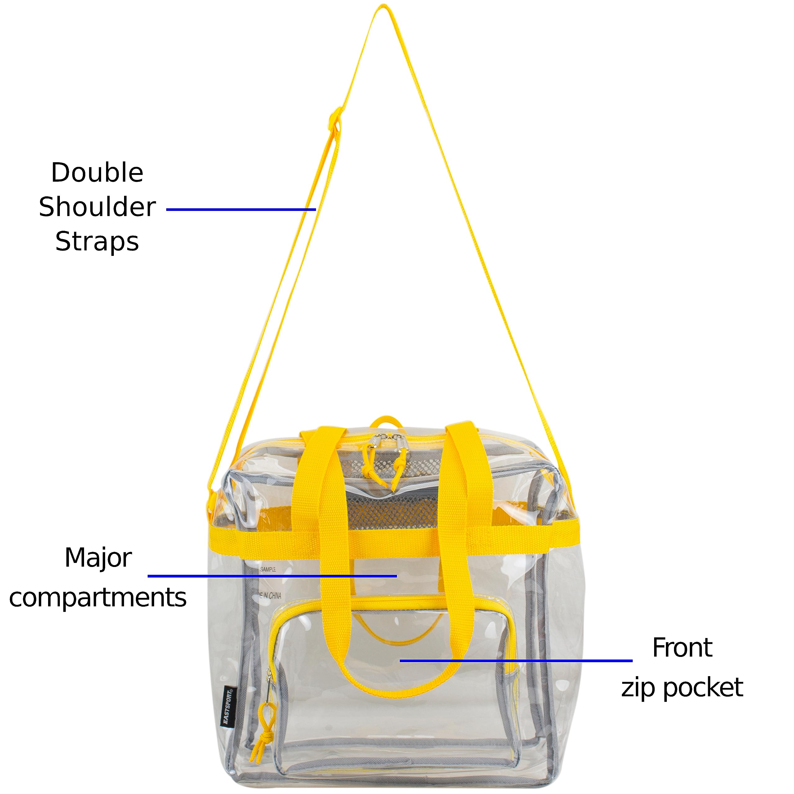 EastSport Clear Stadium Approved Tote Bag - See Through Crossbody Shoulder Messenger Purse for Women & Men - Perfect for Sports Games, Concerts, Work & School Events