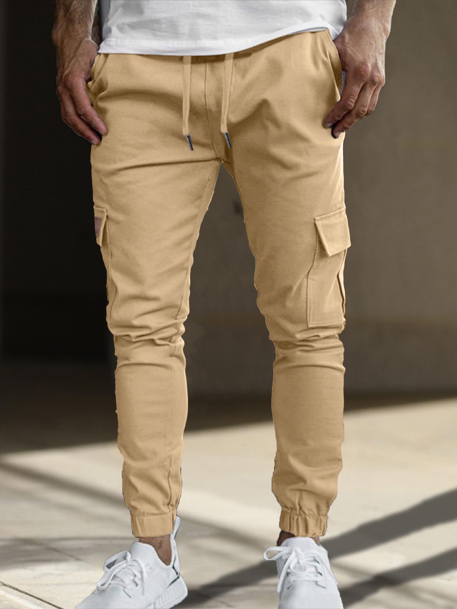 Comdecevis Men's Cargo Pants - Cotton Casual Joggers with 6 Pockets, Drawstring Sweatpants for Hiking, Outdoor & Workout | Perfect for Travel, Gym & Everyday Wear