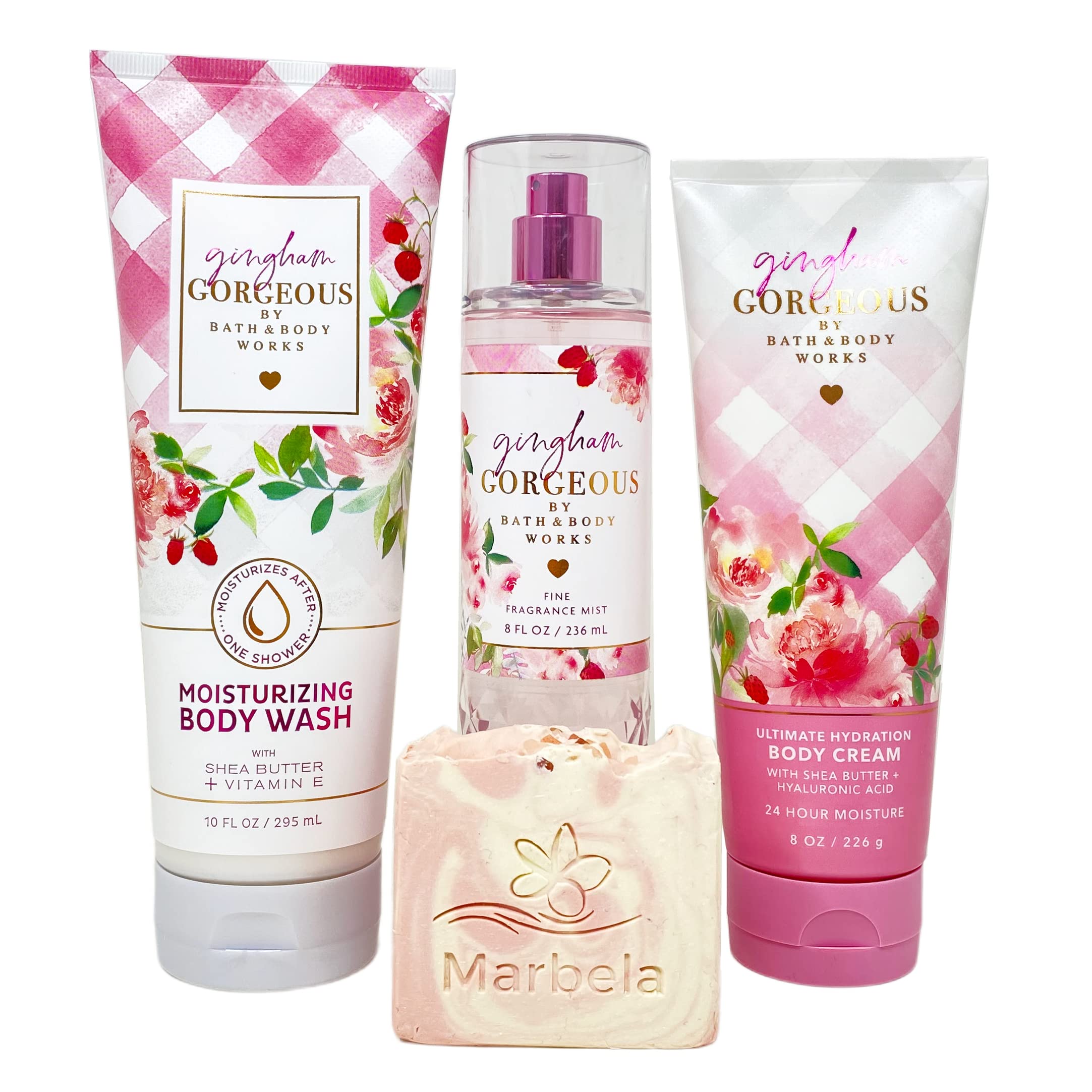 Bath & Body Works Gingham Gorgeous 3-Piece Gift Set - Body Wash, Fragrance Mist & Body Cream with Himalayan Salt Soap Bar - Full Size Luxury Bath & Body Care - Perfect for Gifts, Self-Care & Spa Days