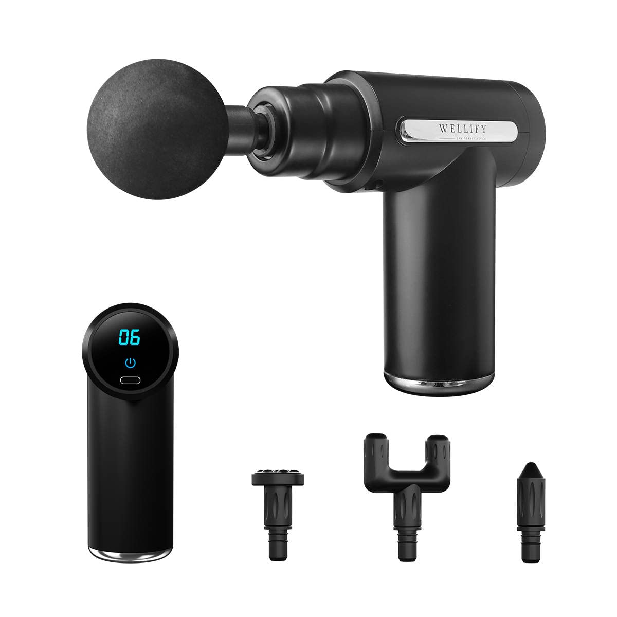 Wellify Mini Percussion Massage Gun for Muscle Therapy - 4 Interchangeable Heads & 6 Speed Levels - Portable Electric Massager for Women - Perfect for Post-Workout Recovery, Office Stress Relief & Home Relaxation