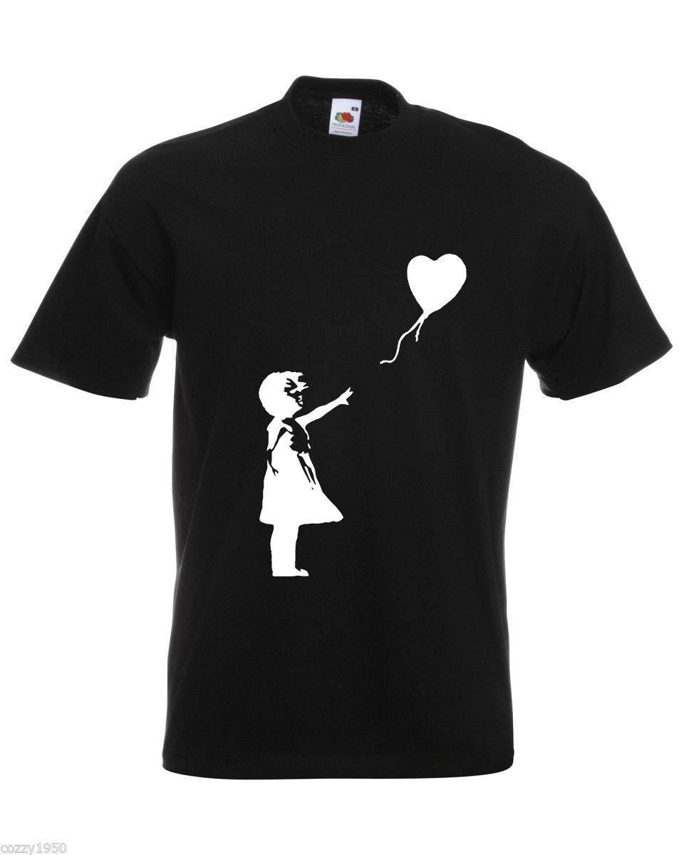 Banksy Girl with Heart Balloon T-Shirt for Men - Romantic Love Lonely Girl Graphic Tee in Black | Perfect for Casual Wear, Date Nights & Street Style