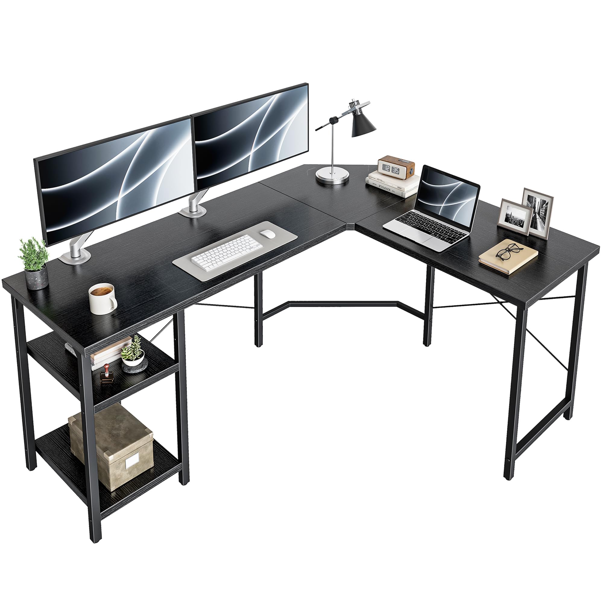 CubiCubi 59.1 Inch L Shaped Desk with Storage Shelves - Reversible Corner Computer Desk for Home Office, Gaming & Study, Black - Perfect for Small Spaces & Multi-Tasking Workstations