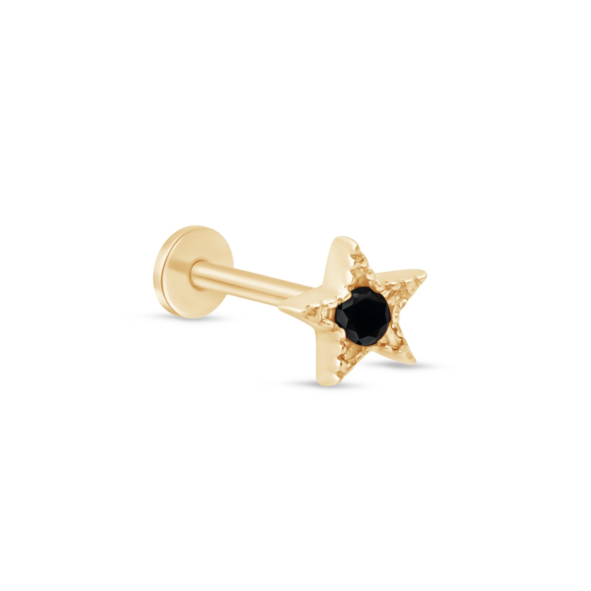 14K Yellow Gold Black Onyx Star Flat Back Stud Earrings with Milgrain Detail – Perfect for Everyday Wear, Gifts & Special Occasions