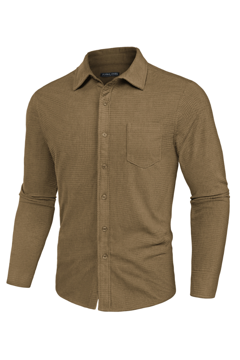 Stylish Men's Textured Long Sleeve Button-Up Shirt with Classic Collar - Perfect for Office, Casual Wear & Date Nights