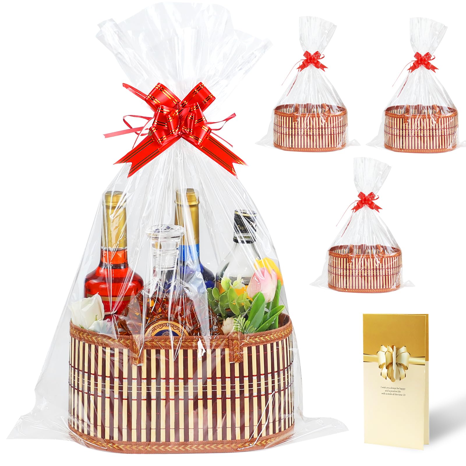 Sturdy Woven Bamboo Gift Baskets Set with Handles - Perfect for Baby Showers & Birthday Gifts