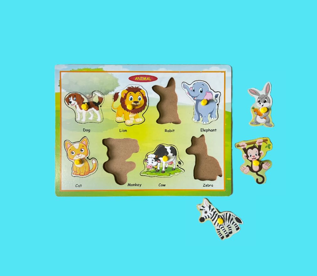 Wooden Animal Puzzle Tray with Picture Learning - Educational Toy for Kids, Toddlers & Preschoolers - Perfect for Early Learning, Montessori & Homeschooling Activities