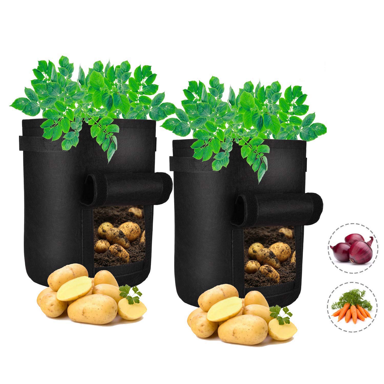 7 Gallon Potato Planter Bags with Handles - 2 Pack Breathable Grow Bags for Vegetables, Potatoes, Carrots & Onions | Ideal for Home Gardening, Balcony Planting & Organic Farming
