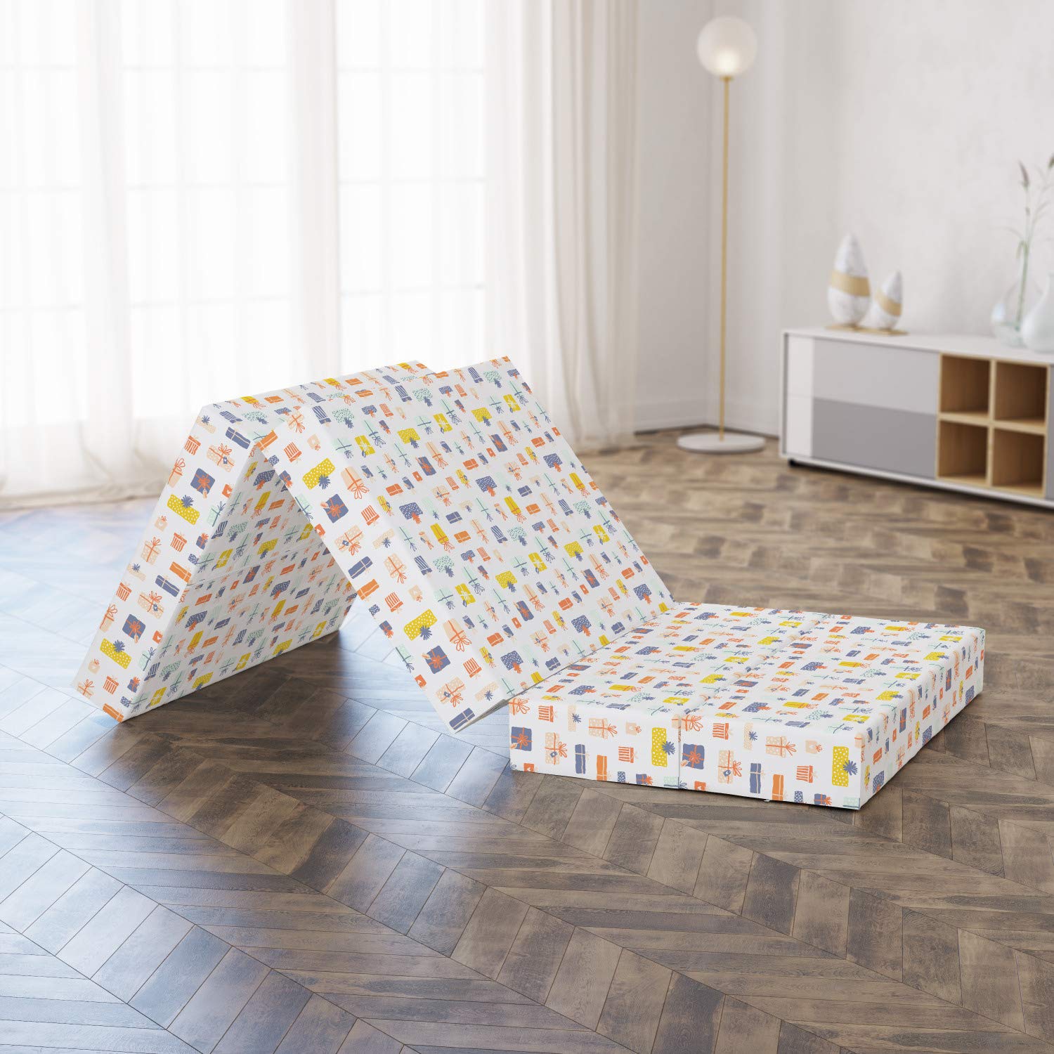 Ambesonne Happy Birthday Foldable Mattress - 74.8 x 35.4 Inch Colorful Gift Box for Christmas & Special Occasions - Perfect for Parties, Sleepovers & Guest Bedding