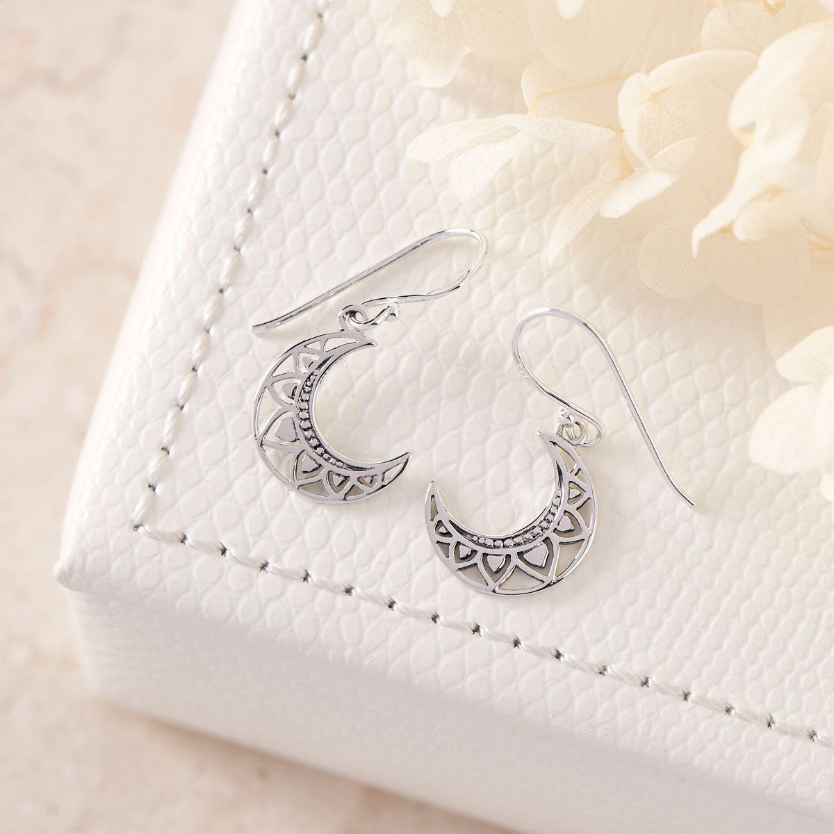 Mandala Moon Earrings for Women - Boho Ethnic Handmade Jewelry - Crescent Moon Dangle Earrings for Yoga, Meditation & Festival Outfits