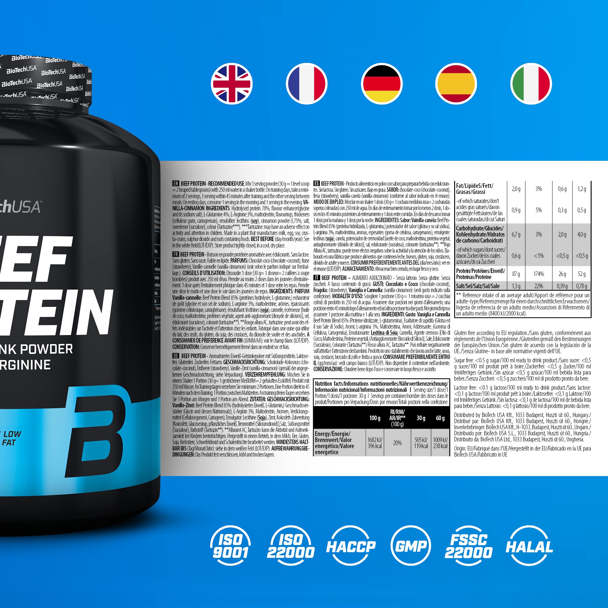 BioTechUSA Beef Protein Powder 1.8kg (60 Servings) - Grass-Fed Whey Protein Isolate for Muscle Growth & Recovery - Ideal for Bodybuilding, Fitness & Post-Workout Nutrition
