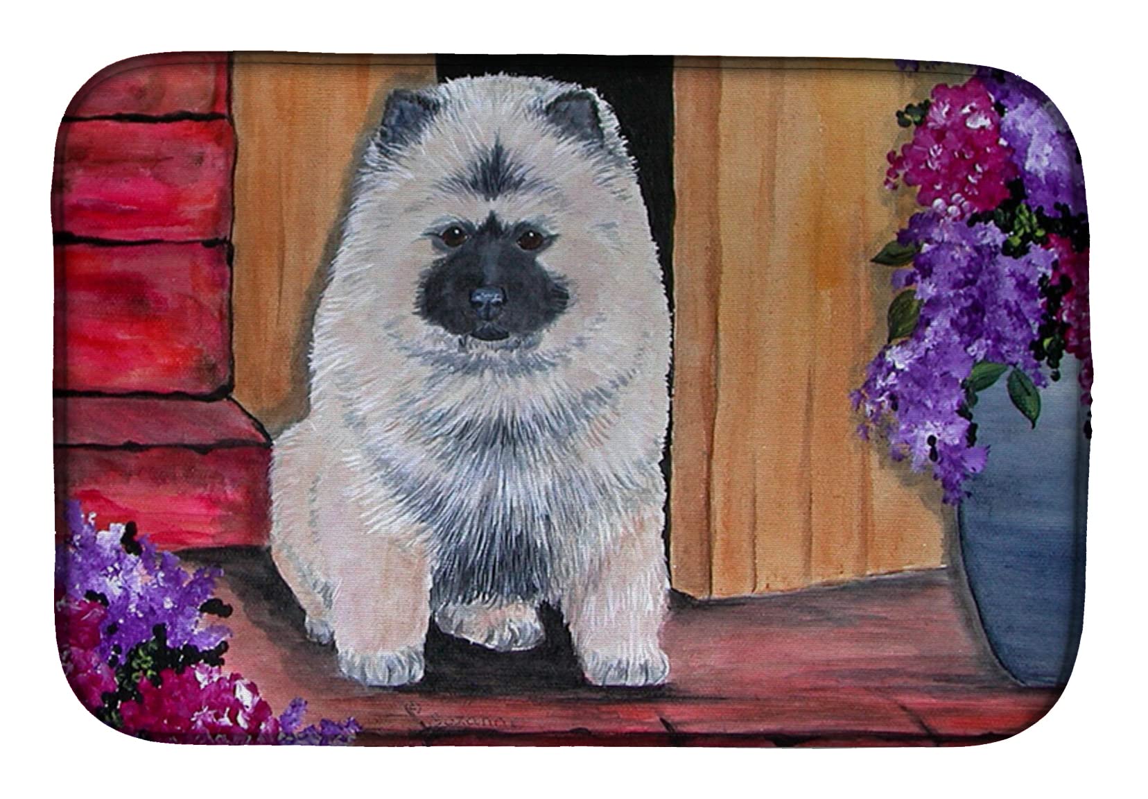 Keeshond Dog Themed Absorbent Dish Drying Mat - 14x21 Inch Multicolor Kitchen Counter Drying Pad | Perfect for Countertop Protection & Quick Dish Drying