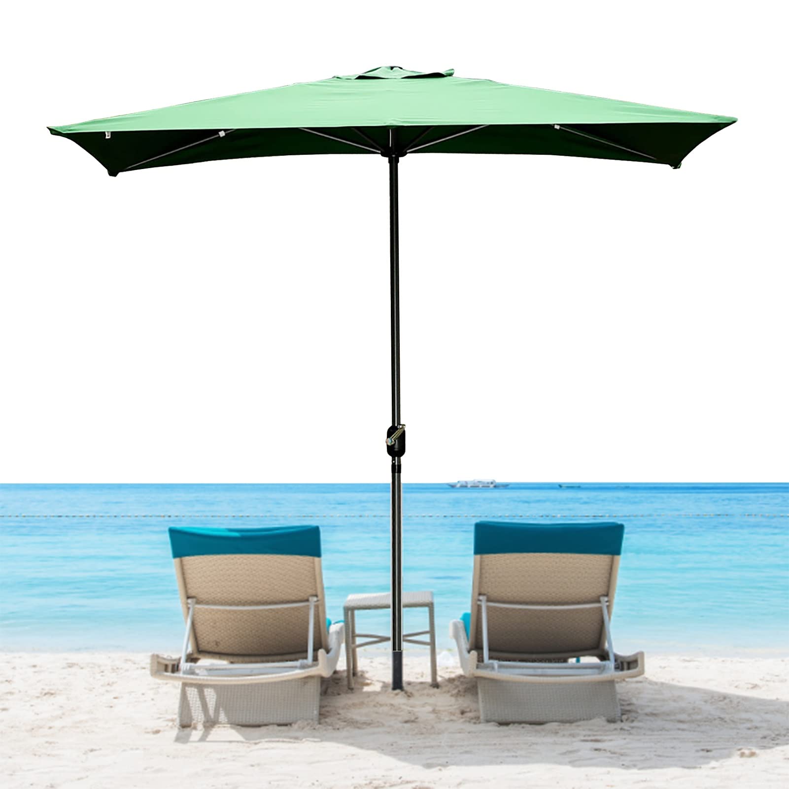Extra Large Heavy Duty Rectangular Sun Umbrella for Outdoor Porch, Patio, Balcony & Grill - Portable Commercial Market Umbrella in Green - Perfect for Shade at Beach, Poolside, Restaurant & Backyard Gatherings