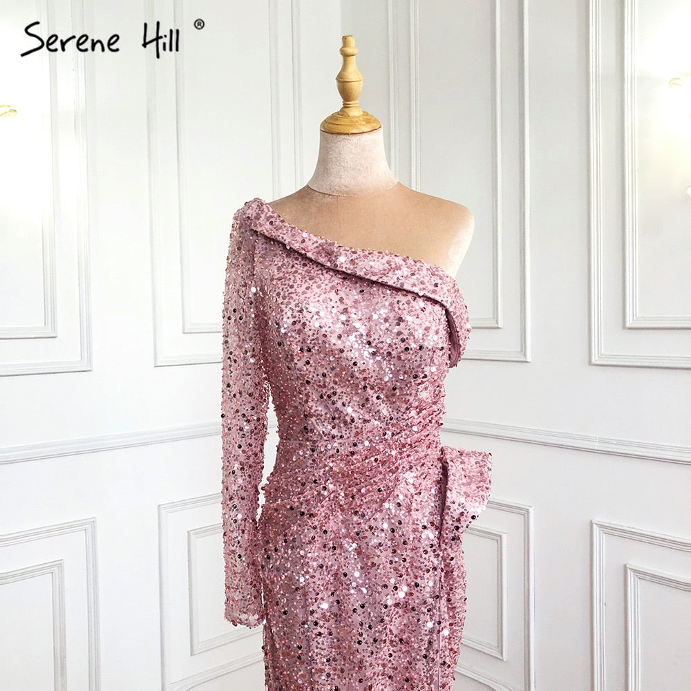 Serene Hill Pink Mermaid Evening Gown with High Split & Beaded Details - Elegant Luxury Dress for Women 2025 - Perfect for Prom, Gala & Formal Parties