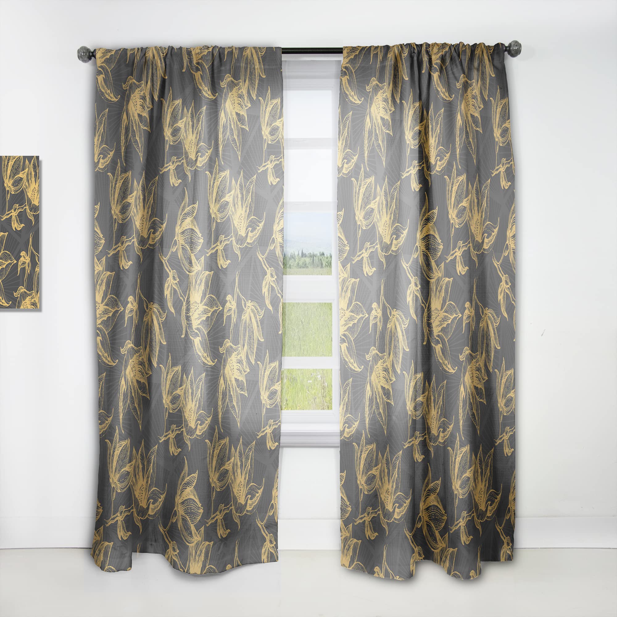 Hand Drawn Floral Pattern Thermal Insulated Curtains - Single Panel 52x84 - Elegant Window Treatments for Bedroom & Living Room - Perfect for Home Decor & Light Blocking