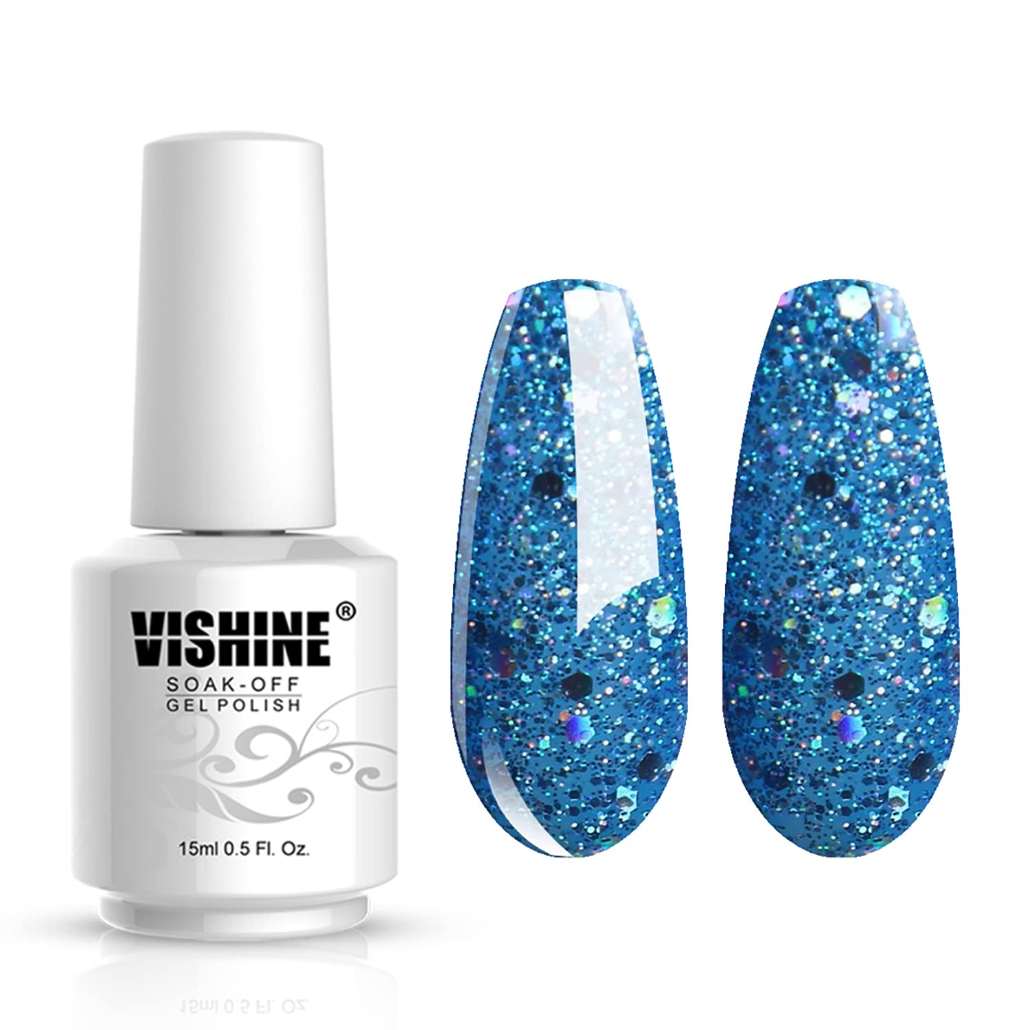 Vishine UV Gel Nail Polish - Soak Off Cadet Blue (708) Glitter Nail Art for Salon & DIY Manicure - Long Lasting & Shine Finish for Nail Extensions & French Tips