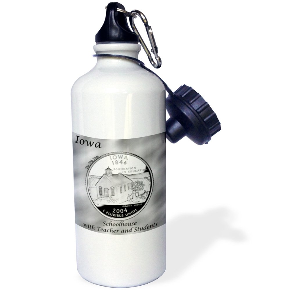 3dRose Iowa State Quarter Sports Water Bottle - 21oz Insulated Stainless Steel Gym Bottle with Lid - Perfect for Workouts, Hiking & Outdoor Activities (White)