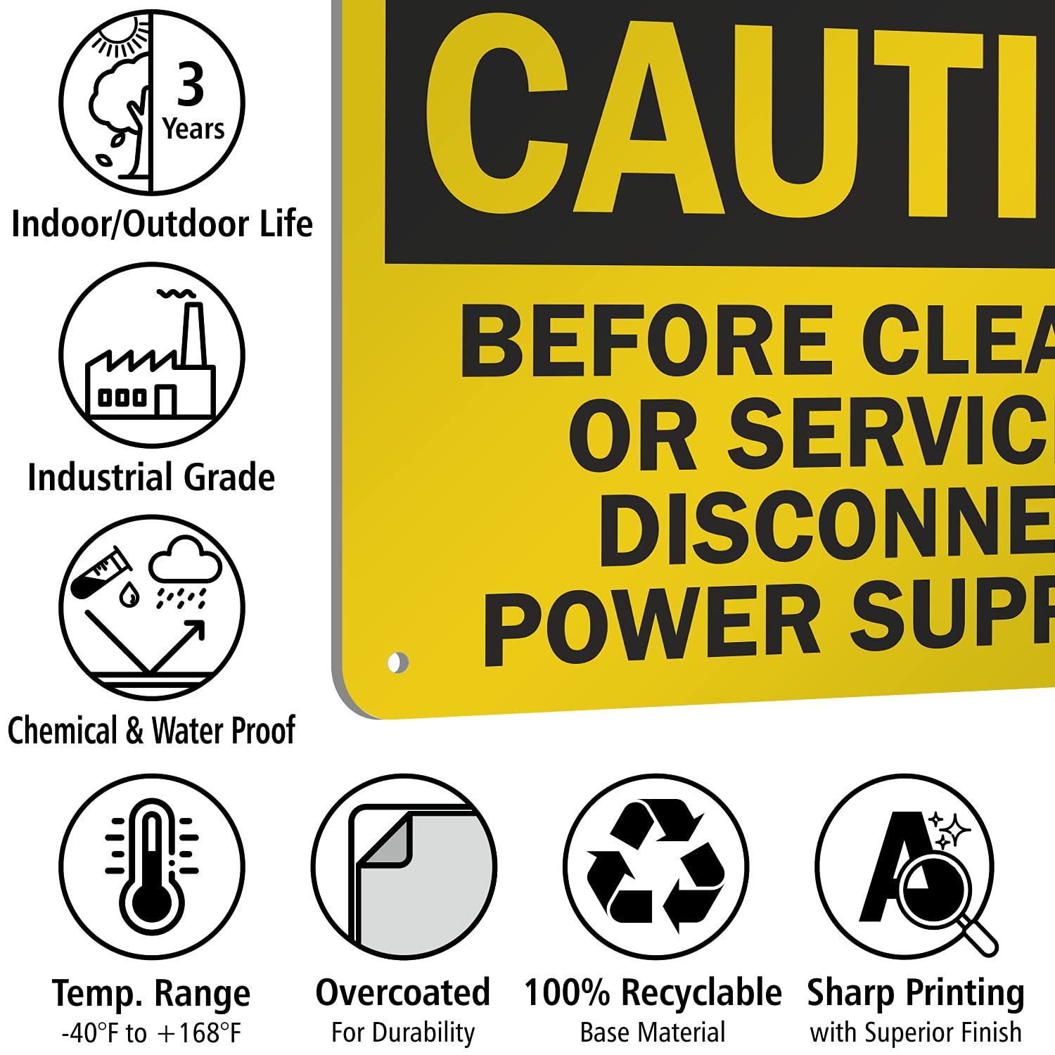 SmartSign 7x10 Inch OSHA Approved 'Caution - Disconnect Power Before Cleaning' Safety Sign | Durable 55 mil HDPE Plastic with Black/Yellow Digital Printing | Ideal for Industrial Equipment, Electrical Panels & Maintenance Areas