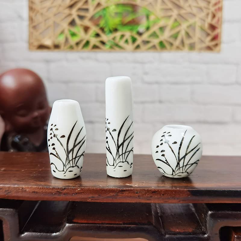 1:12 Scale Miniature Porcelain Vases Set - Hand-Painted Chinese Orchid Design, Dollhouse Decor, Collectible Mini Vases (Set of 3) - Perfect for Dollhouse Accessories, Miniature Displays & Home Decor